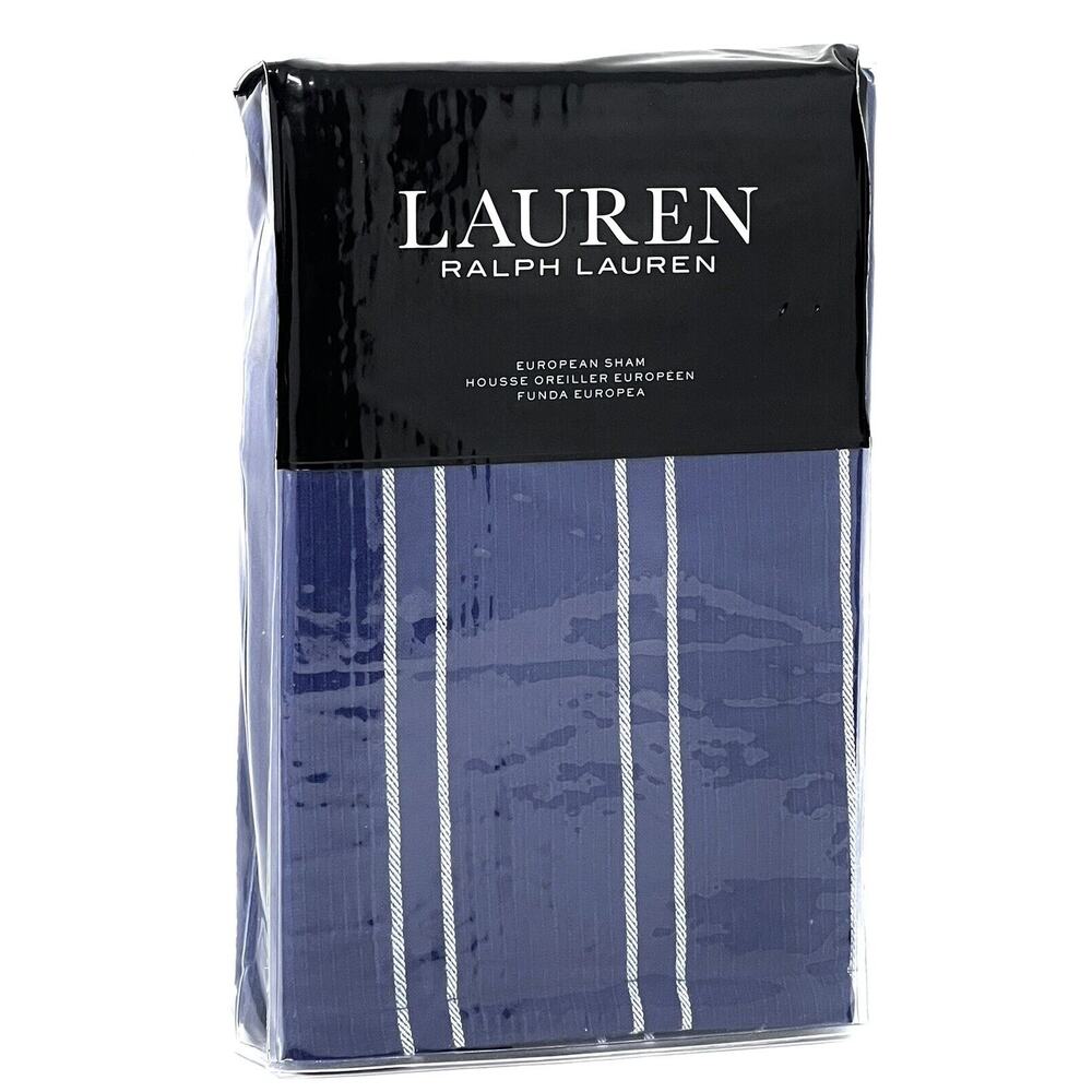 Ralph Lauren Blue Euro Pillow Sham Heath Yarn-Dyed Texture Stripe 26” X 26” (1)